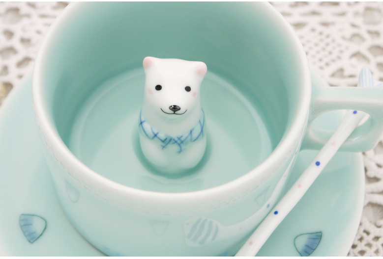 三淺陶社 北極熊咖啡杯三件套(影青)