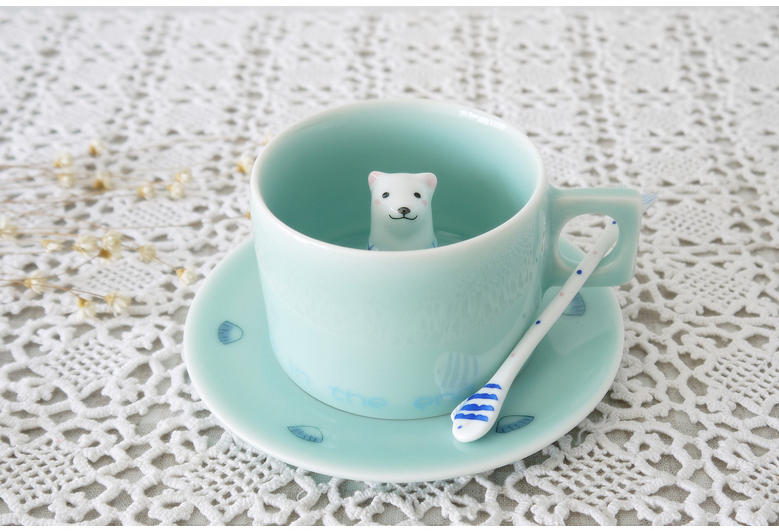 三淺陶社 北極熊咖啡杯三件套(影青)