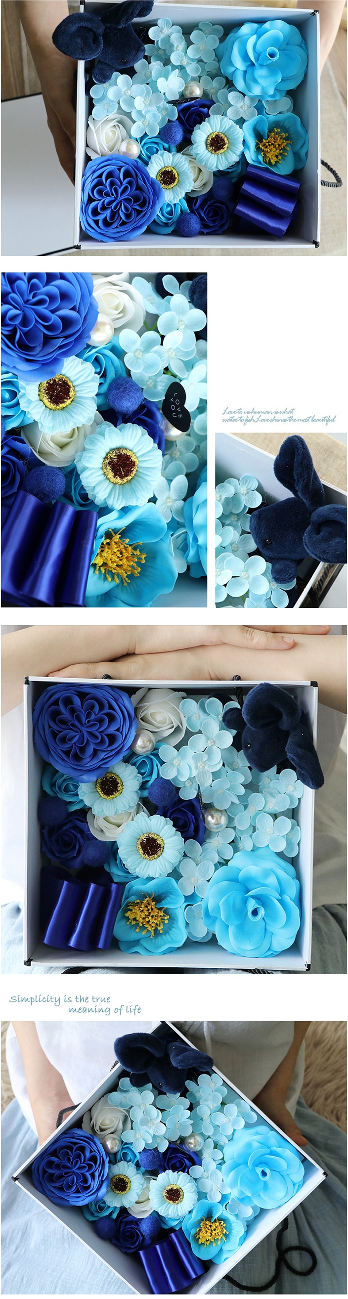 創意小物館 玫瑰花皂手提禮盒-藍小兔