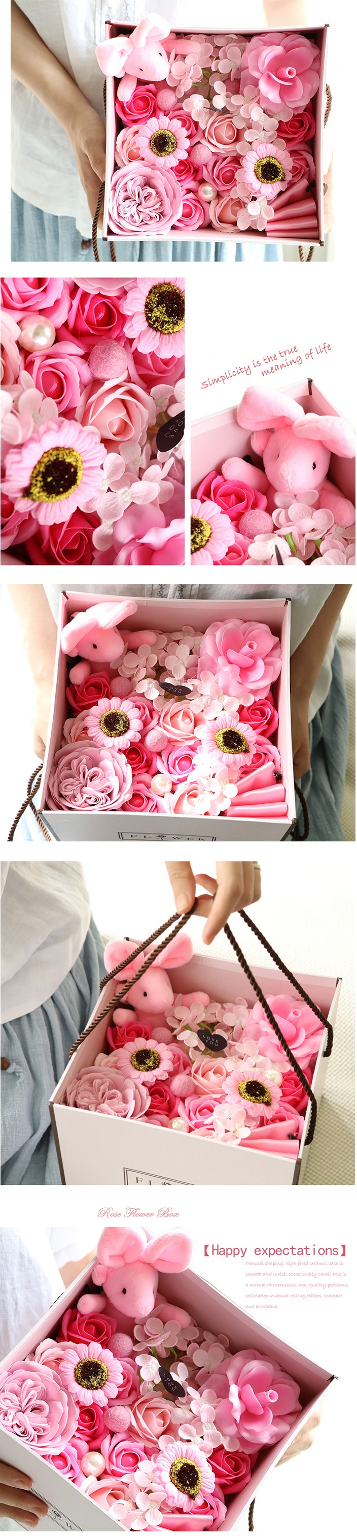 創意小物館 玫瑰花皂手提禮盒-粉小兔