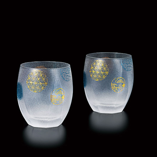 日本 石塚硝子 PREMIUM系列 日式丸紋復古對杯禮盒