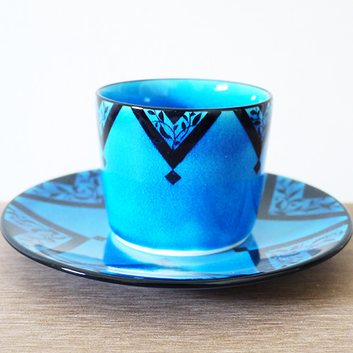 東京食器 幸兵衛窯藍釉花紋杯盤組