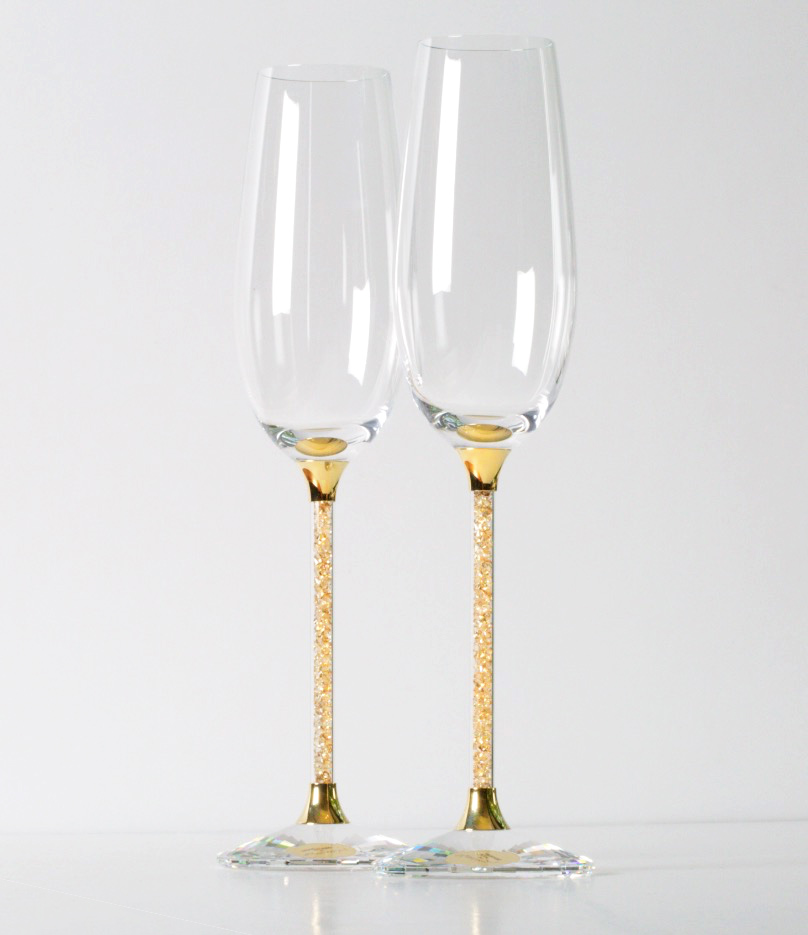 【可雷雕】SWAROVSKI 施華洛世奇 Crystalline 祝酒杯 Golden Shadow (一對)