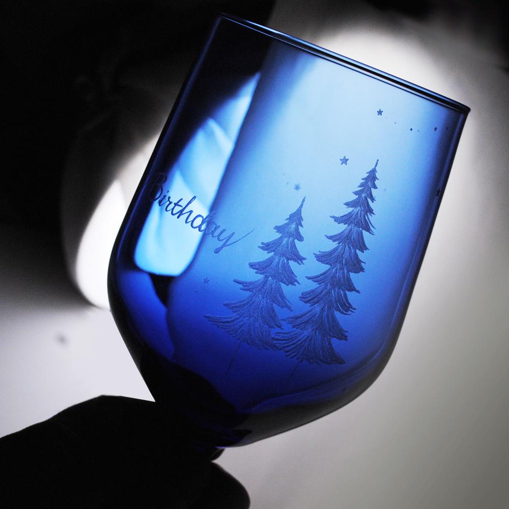 MSA【手工雕刻】義大利藍色水晶杯玻璃高腳杯雕刻-冬夜裡的耶誕樹