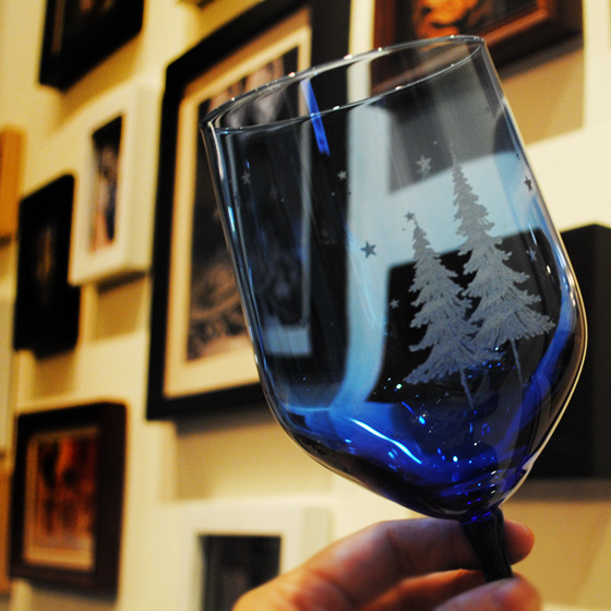 MSA【手工雕刻】義大利藍色水晶杯玻璃高腳杯雕刻-冬夜裡的耶誕樹