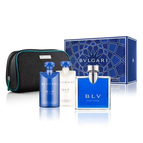 BVLGARI 寶格麗 經典BLV藍茶男性淡香水香氛禮盒 (100ml淡香水+75G沐浴膠+75ml鬍後乳+盥洗包)