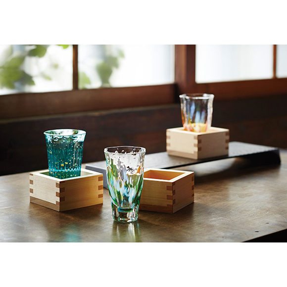 日本 津輕琉璃 木盒清酒枡酒杯(綠色)
