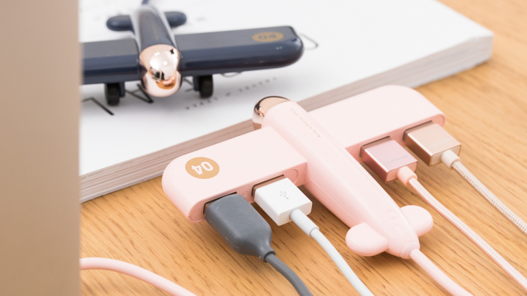 創意小物館 童趣飛機USB分線器 北歐粉