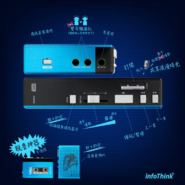 【Final Call】InfoThink (勁爆無雙組) 隨身聽藍牙喇叭x 16GB錄音帶隨身碟