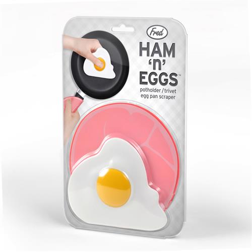 美國Fred&Friends 玩味營養火腿蛋 (隔熱墊+刮沾鍋刀片) Ham n Eggs