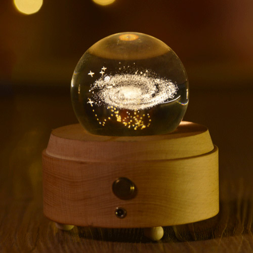 創意小物館 浪漫水晶球旋轉音樂夜燈 月球