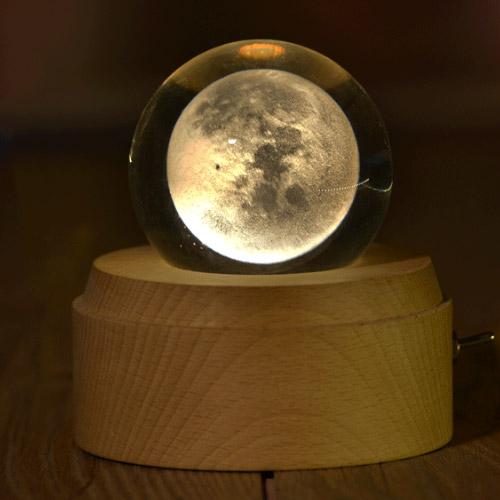 創意小物館 浪漫水晶球旋轉音樂夜燈 月球