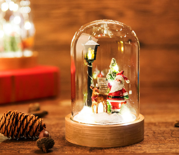 創意小物館 微景觀聖誕玻璃罩夜燈 麋鹿與樹