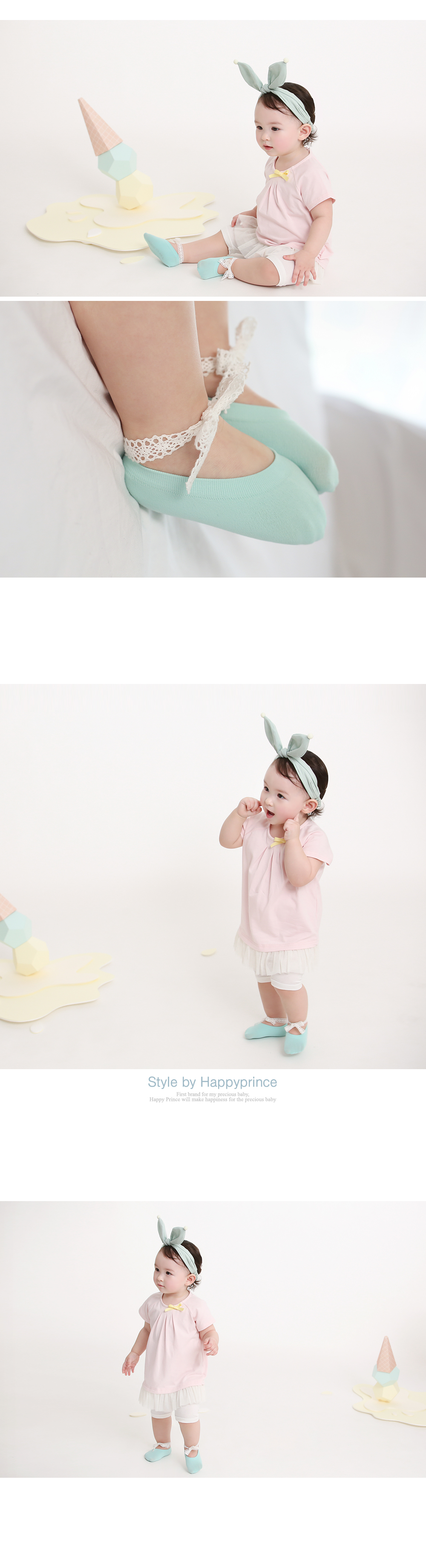 韓國 Happy Prince Ballerina女嬰童涼感蕾絲芭蕾短襪 白