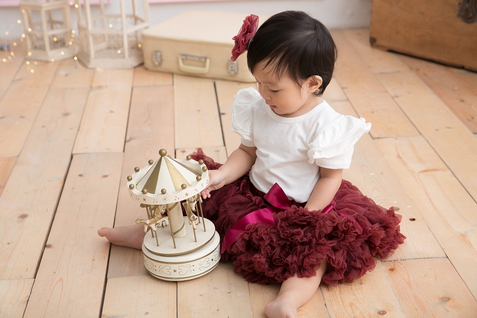 日安朵朵 女嬰童蓬蓬裙夢幻禮盒 - 微醺酒紅 0-2歲(80cm)