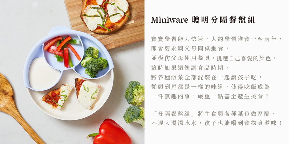 Miniware 天然寶貝兒童學習餐具 聰明分隔餐盤組-鮭魚貝果+深可可