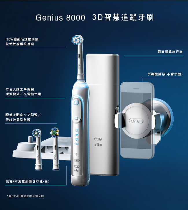 德國百靈Oral-B-Genius8000 3D智慧追蹤電動牙刷(星鑽銀)-V3