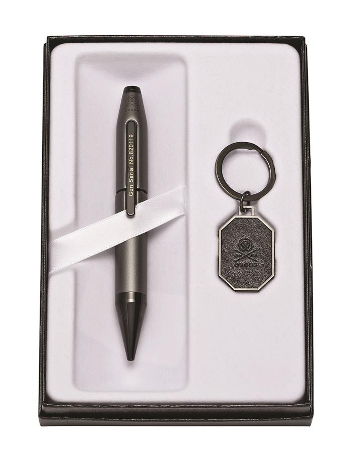 【可雷雕】美國 CROSS X 聯合自由收藏 金屬灰鋼珠筆+鑰匙圈禮盒