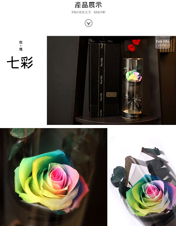 創意小物館 濃黑質感系永生玫瑰發光許願瓶(附禮盒) 七彩玫瑰