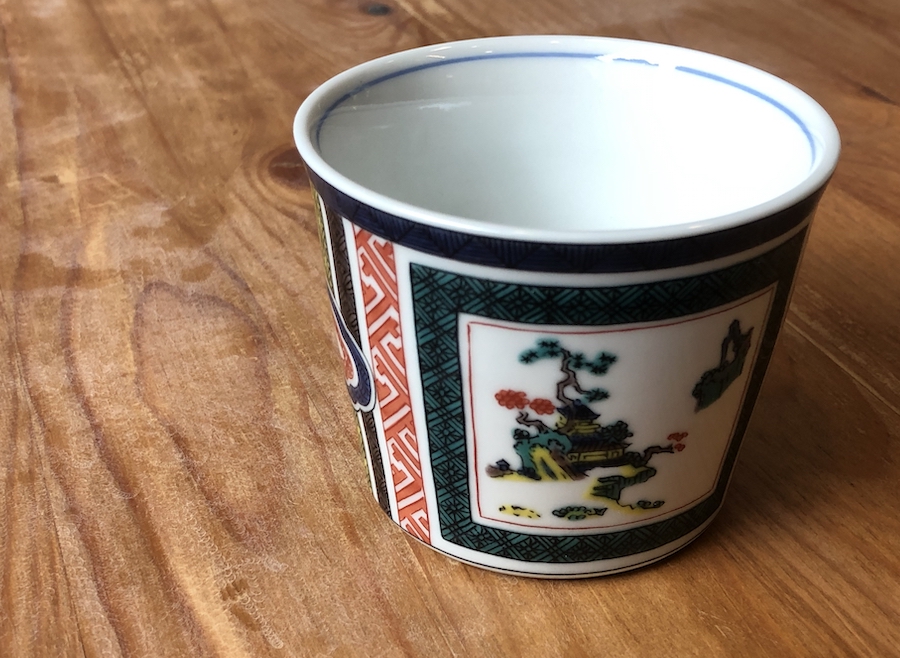 日本 东京食器 九谷青郊窑 山水图杯盘组