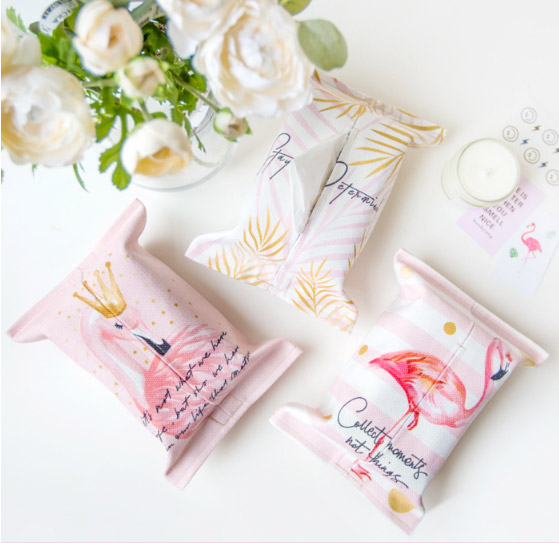 [FINAL CALL] 家居生活雜貨舖 北歐粉色系小清新帆布衛生紙套 粉白格紋燙金方形