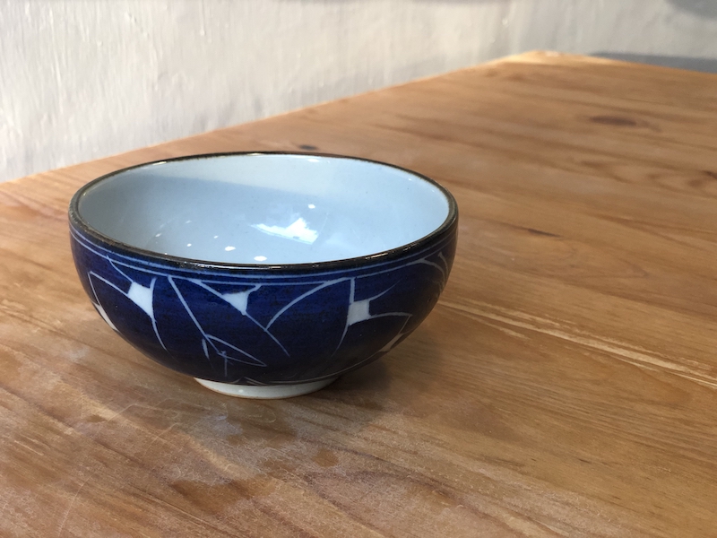 日本 萬古燒藍窯 彫花對碗組(銀柳/藍彫花)