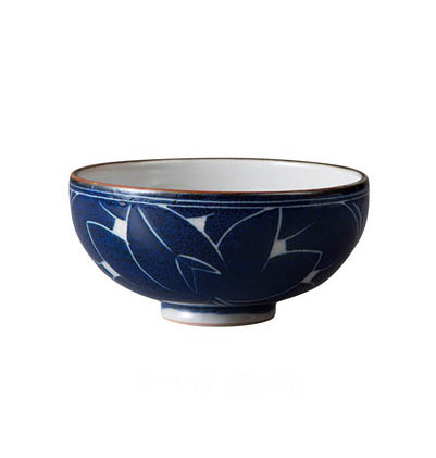 日本 萬古燒藍窯 彫花對碗組(銀柳/藍彫花)