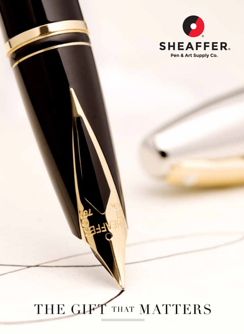【可雷雕】美國 SHEAFFER 西華 100 黑亮漆金色調飾邊鋼珠筆 高級禮品盒裝