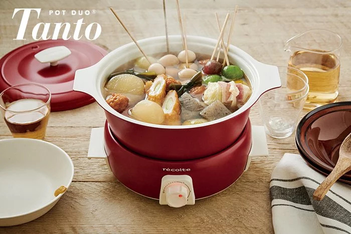 日本 recolte Tanto調理鍋1.9L(含章魚燒烤盤) 貴族紅
