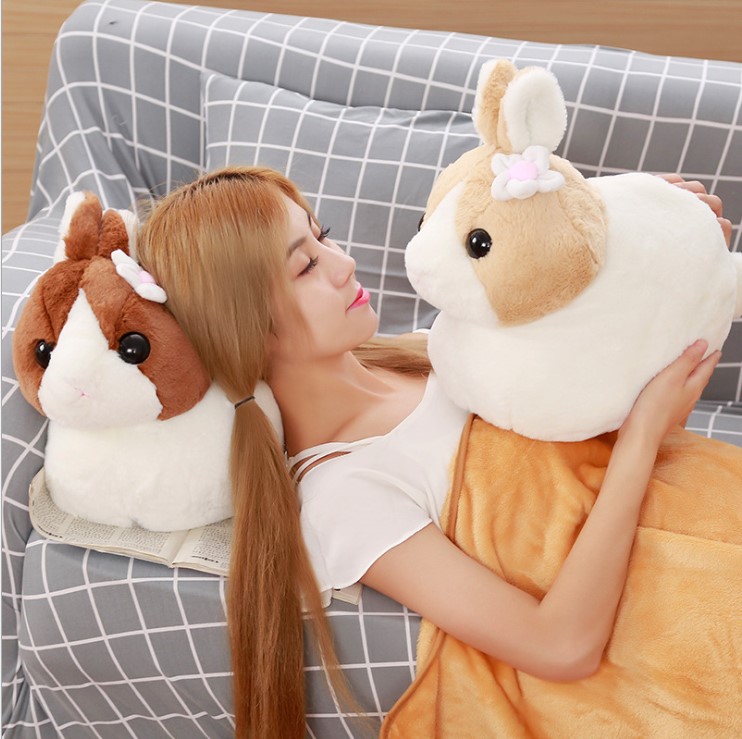 家居生活雜貨舖 可愛毛茸兔兩用空調毯抱枕娃娃 淺棕色