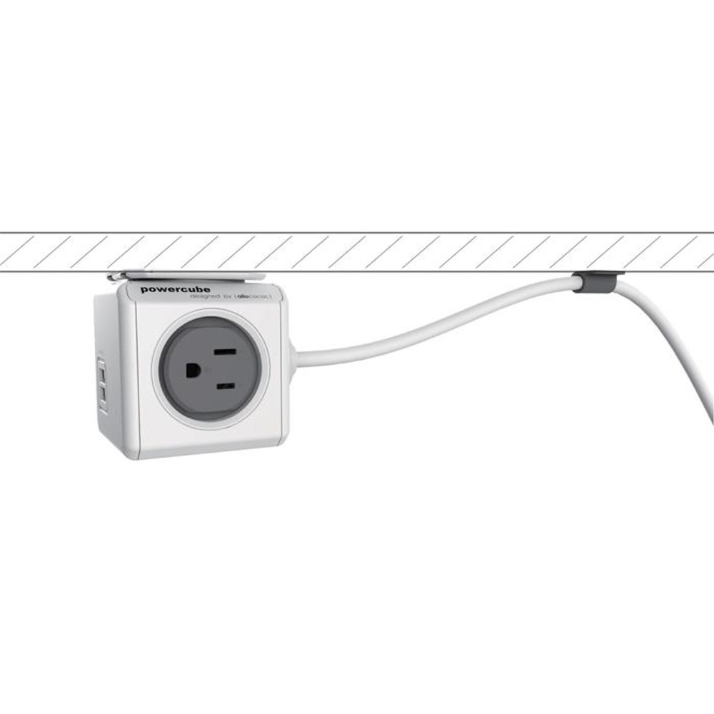 荷蘭 allocacoc PowerCube 防雷抗突波款 雙USB1.5公尺延長線-灰色