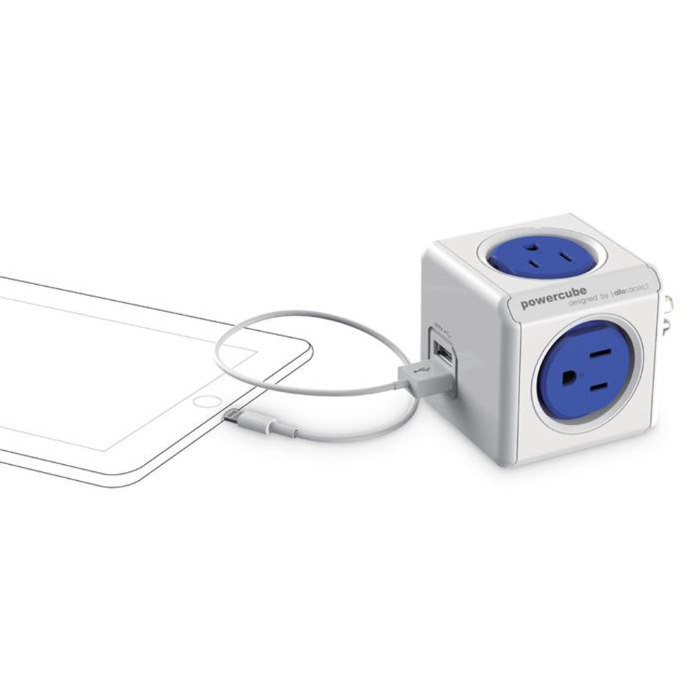 荷蘭 allocacoc PowerCube 防雷抗突波款 雙USB擴充插座-藍色