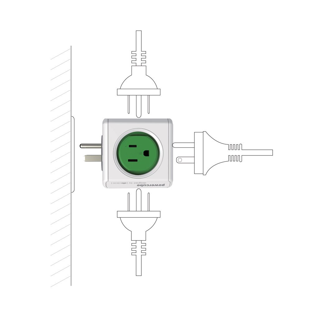 荷蘭 allocacoc PowerCube 防雷抗突波款 擴充插座 - 綠色