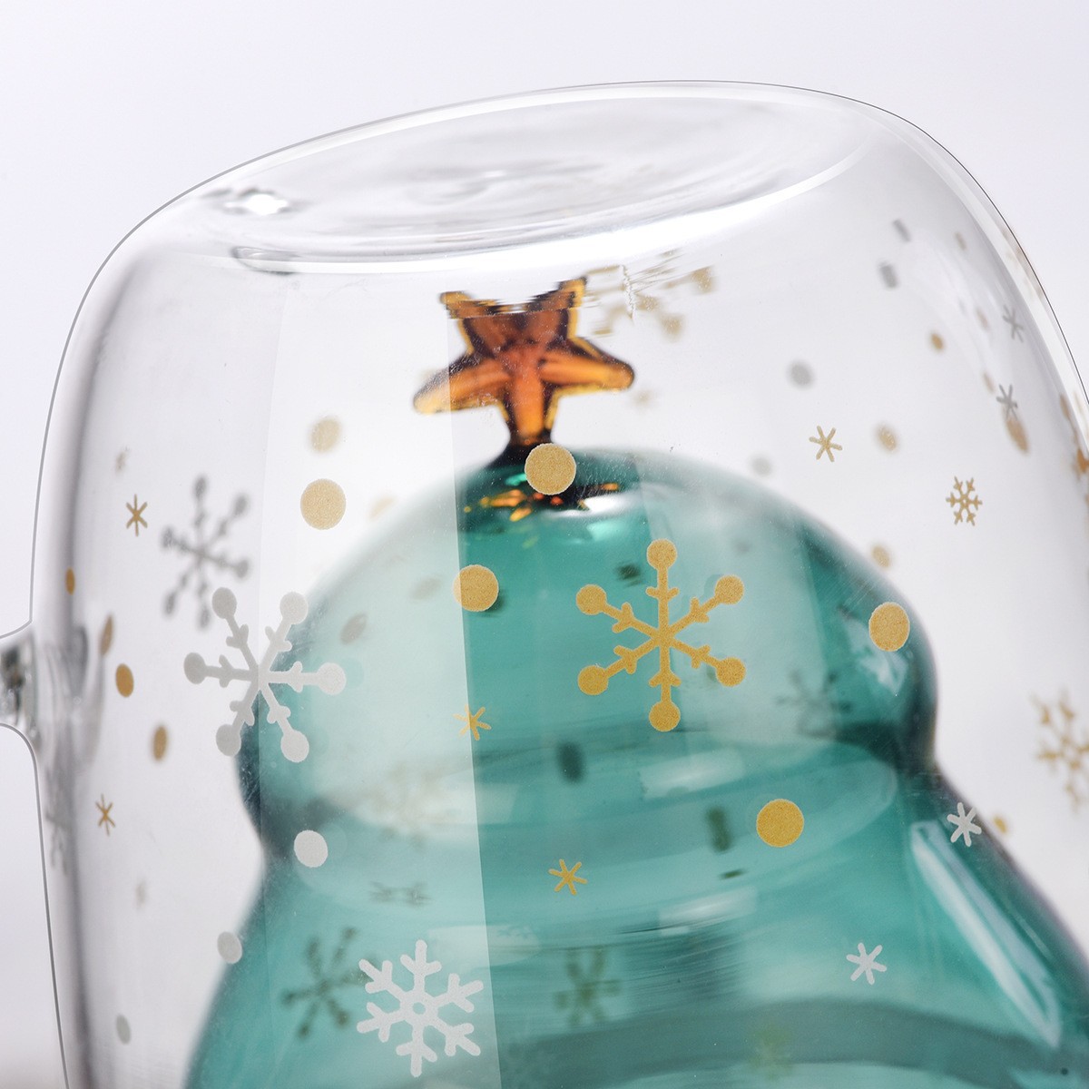 創意小物館 浪漫心願聖誕樹帶蓋雙層玻璃杯