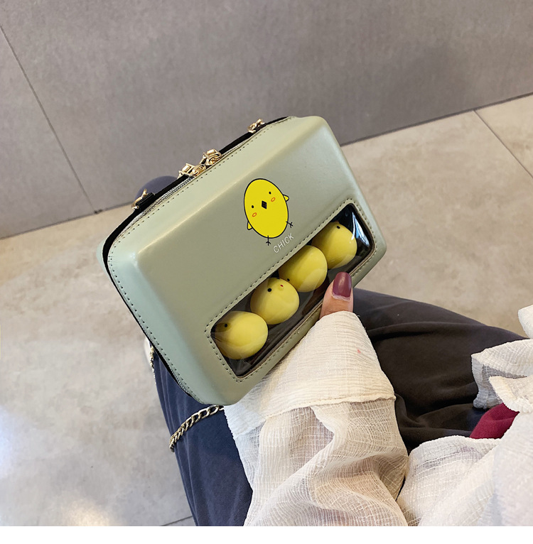 創意小物館 小雞家族斜背小方包 綠色