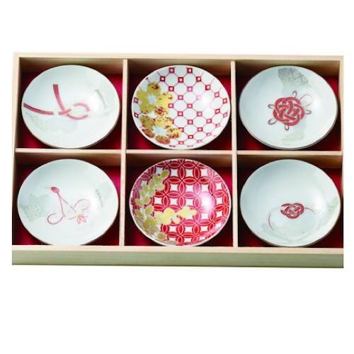 日本 紅彩結豆皿組 (6入木盒裝）
