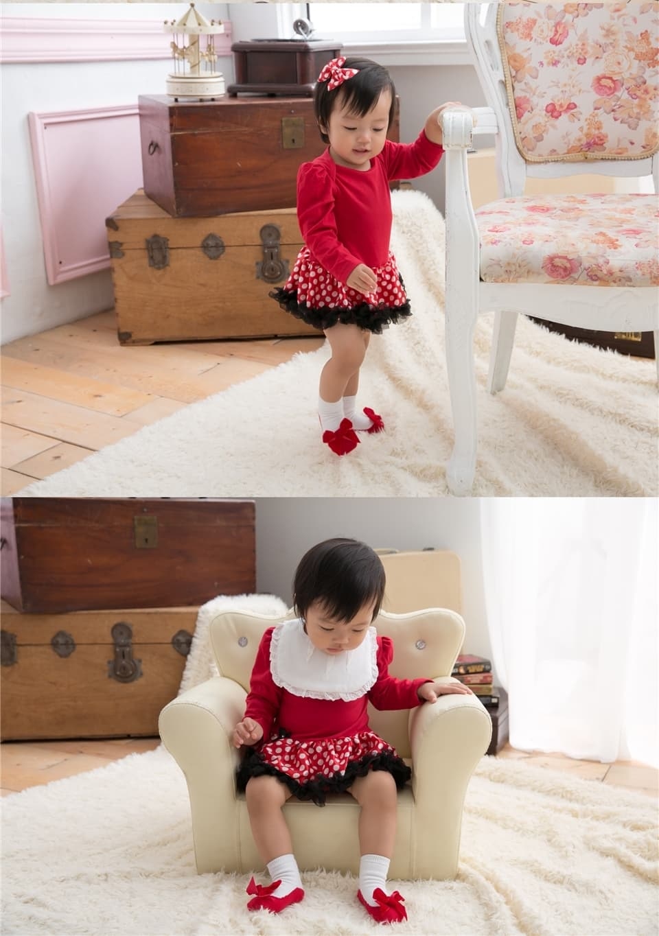 日安朵朵 女嬰雪紡蓬蓬裙連身衣禮盒–俏皮M小姐(衣+圍兜+寶寶襪)（0-6個月）