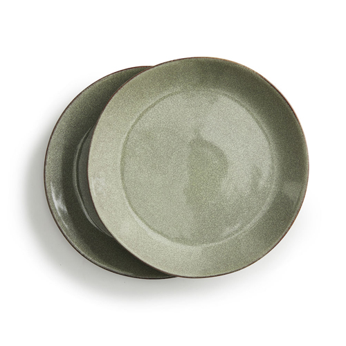 Nature 炻釉彩餐食盤2入-亞麻綠 22cm
