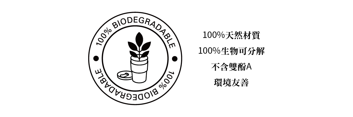 從升級再造(upcycle)理念出發，使用回收咖啡渣與天然竹纖維，透過台灣在地工廠的獨家竹纖維熱壓技術製造而成！100%天然材質，零塑膠不含BPA，耐熱達100度，可完全自然分解，
