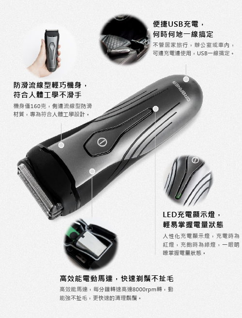 URBANER奧本電剪 USB充電式水洗刮鬍刀(刮鬍刀/電鬍刀/修鬍刀)MB-343