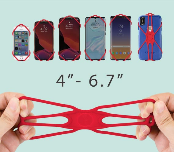 彈性綁繩，可適用4到6.7吋螢幕｜ 通用設計，可兼容市面上4吋-6.7吋螢幕尺寸的各廠牌手機，通用綁繩設計輕鬆使用，若裝上手機保護殼後尺寸仍在6.7吋以內，則不需拆掉保護殼。