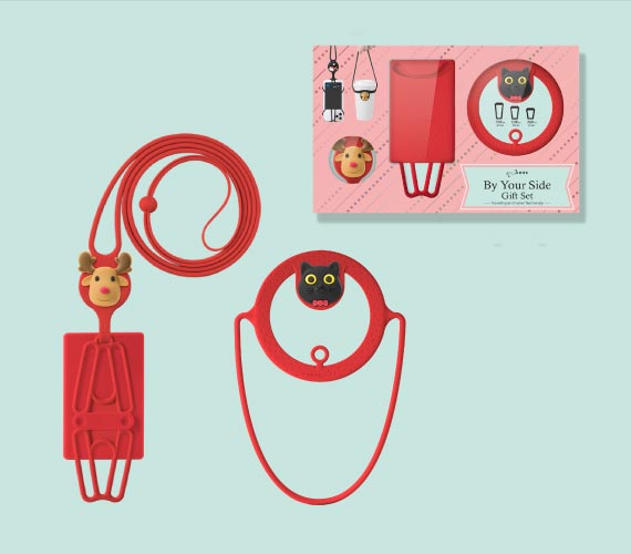 陪你在身邊-禮物組-紅｜ 斜背手機綁二代-卡套（麋鹿先生） 環保杯綁（喵喵貓）