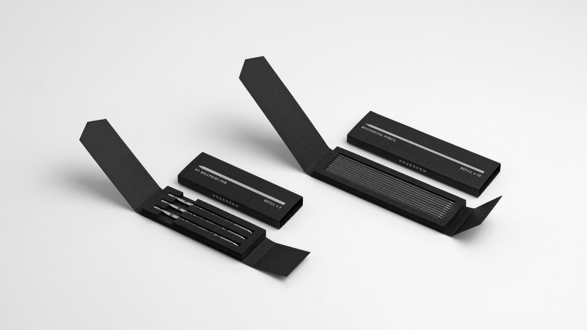 ▲ 左：德國史密特D1筆芯盒（每盒3支） ； 右：台灣2B工程筆芯盒（每盒10支）