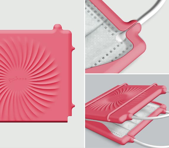 【口罩收納夾細節】 1 表面紋理設計觸感柔順。 2 可固定口罩耳帶設計。 3 綁繩輕易綑綁口罩收納夾。