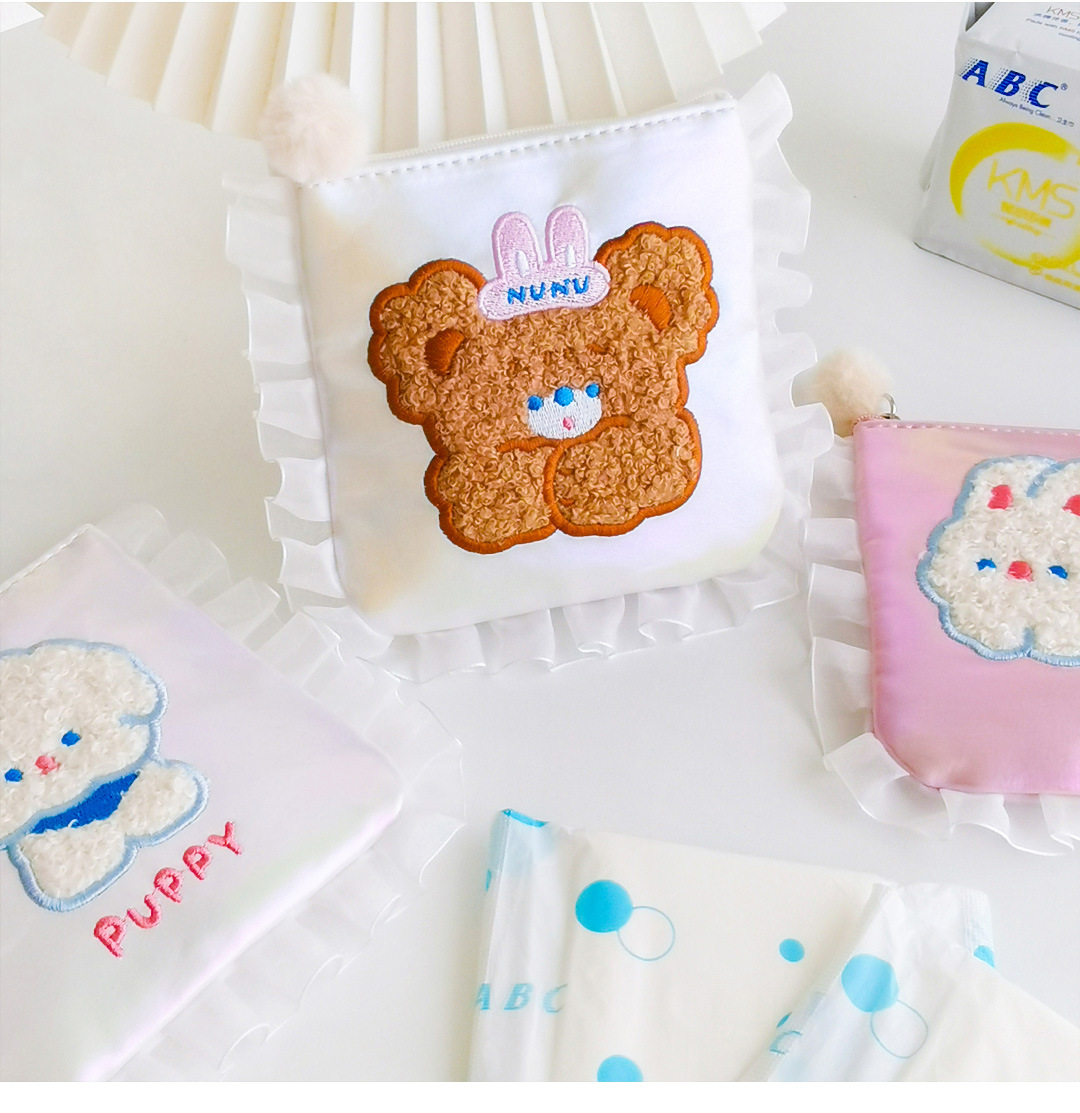 創意小物館 花邊刺繡小熊衛生棉隨行包 小熊