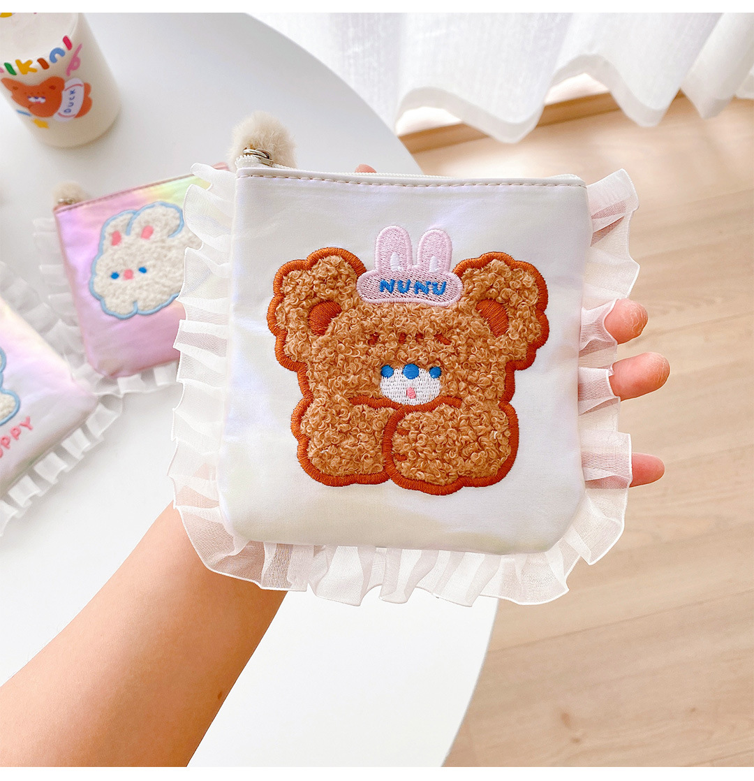 創意小物館 花邊刺繡小熊衛生棉隨行包 小熊