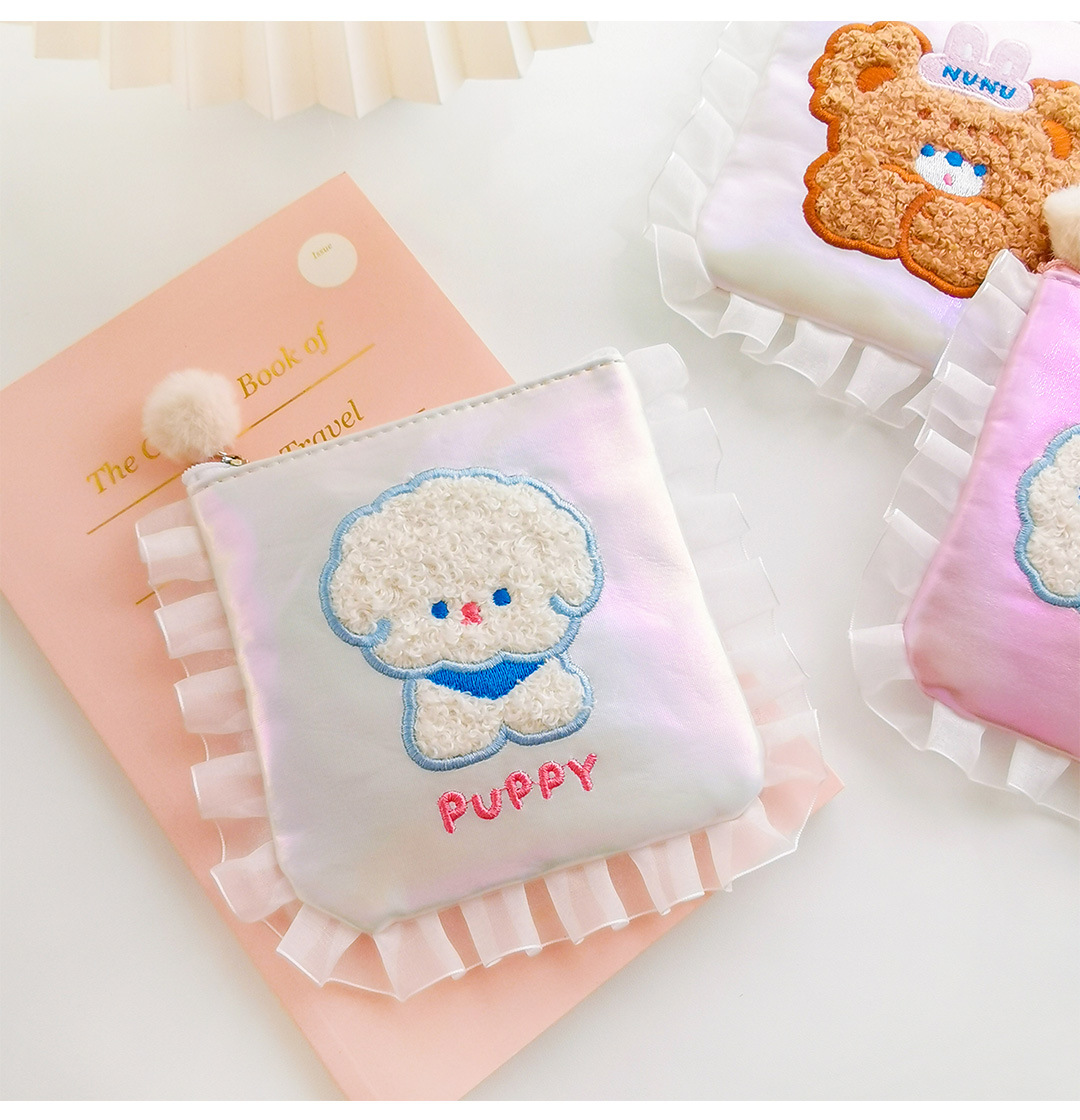 創意小物館 花邊刺繡小熊衛生棉隨行包 小熊