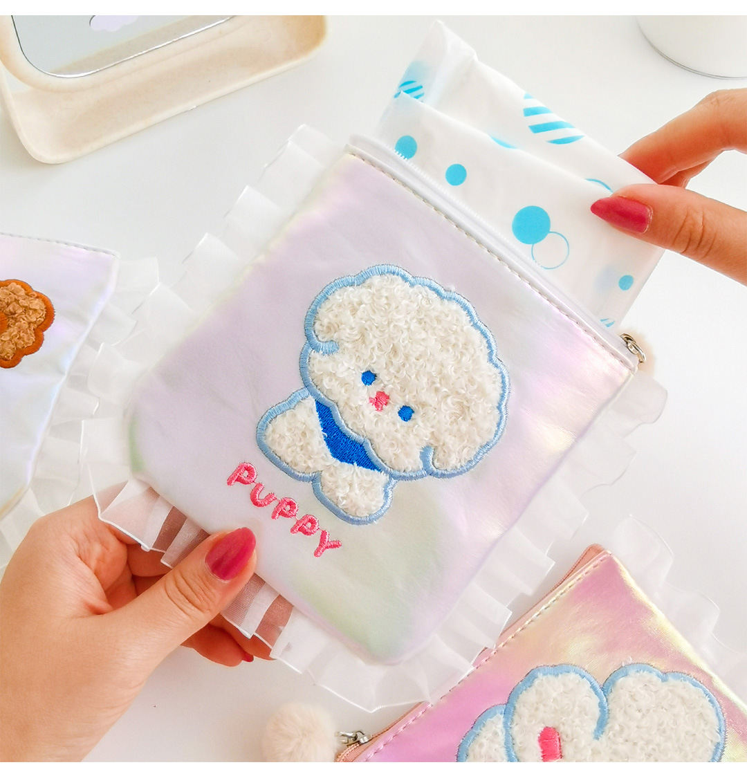 創意小物館 花邊刺繡小熊衛生棉隨行包 小熊