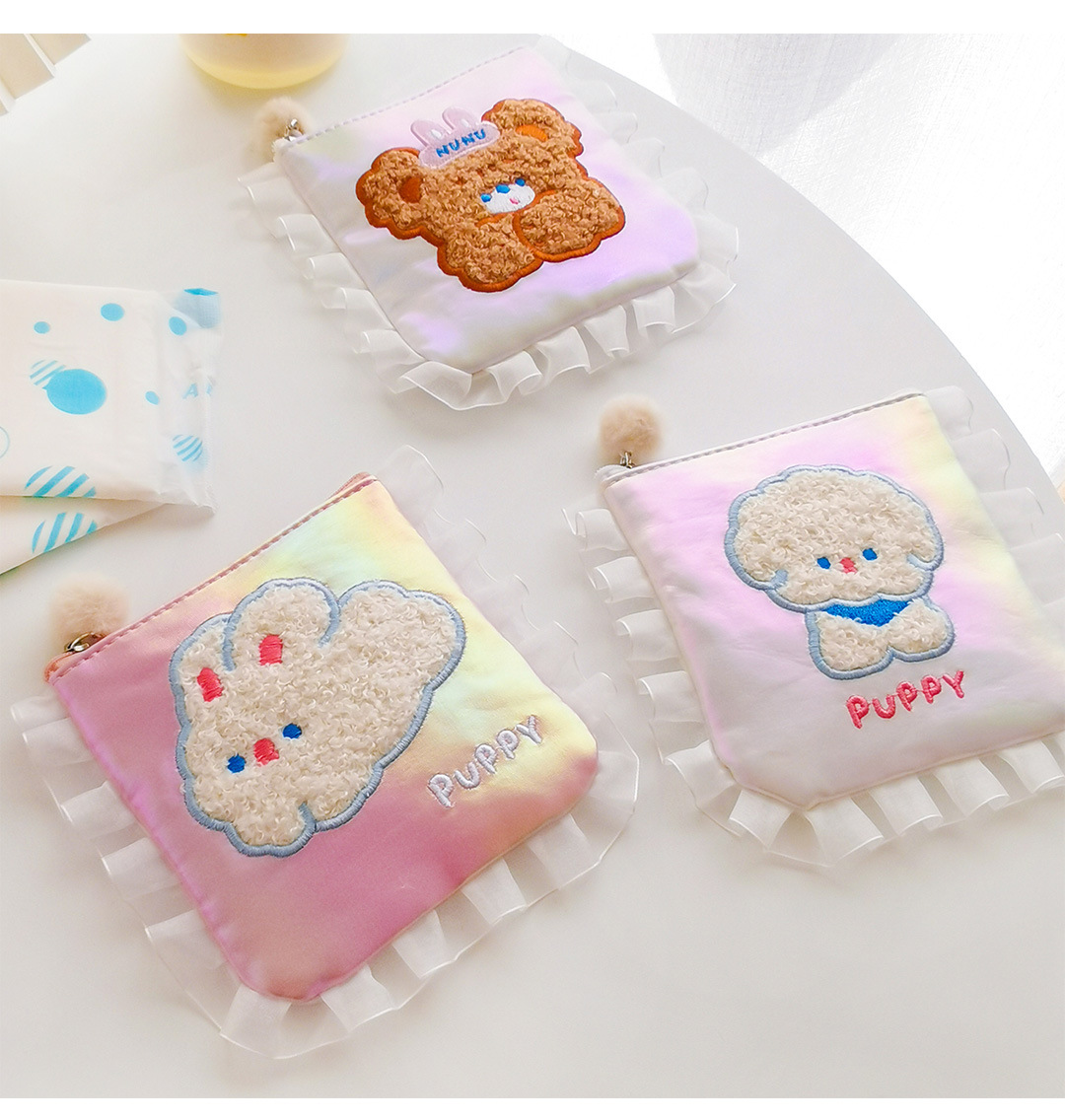 創意小物館 花邊刺繡小熊衛生棉隨行包 小熊