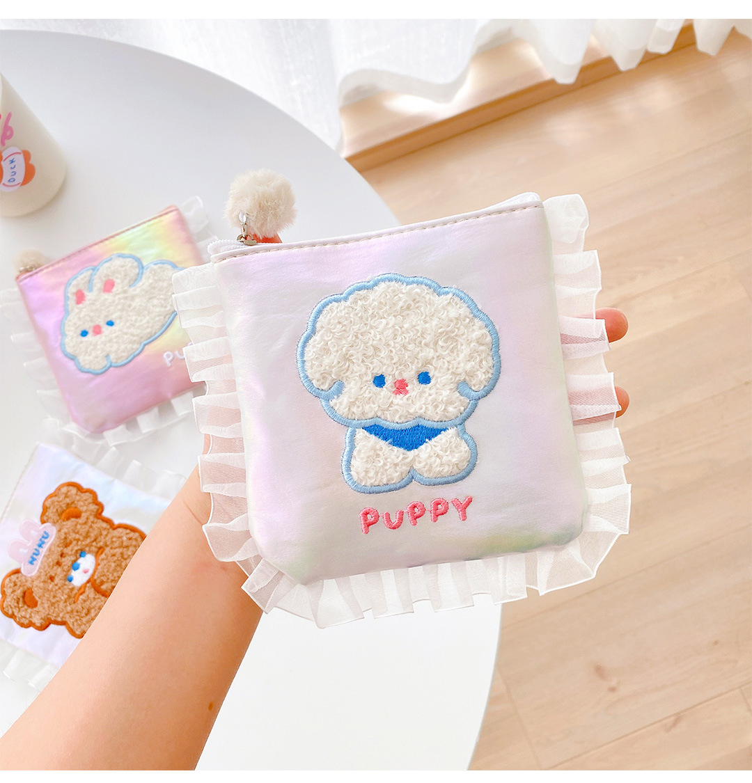 創意小物館 花邊刺繡小熊衛生棉隨行包 小熊